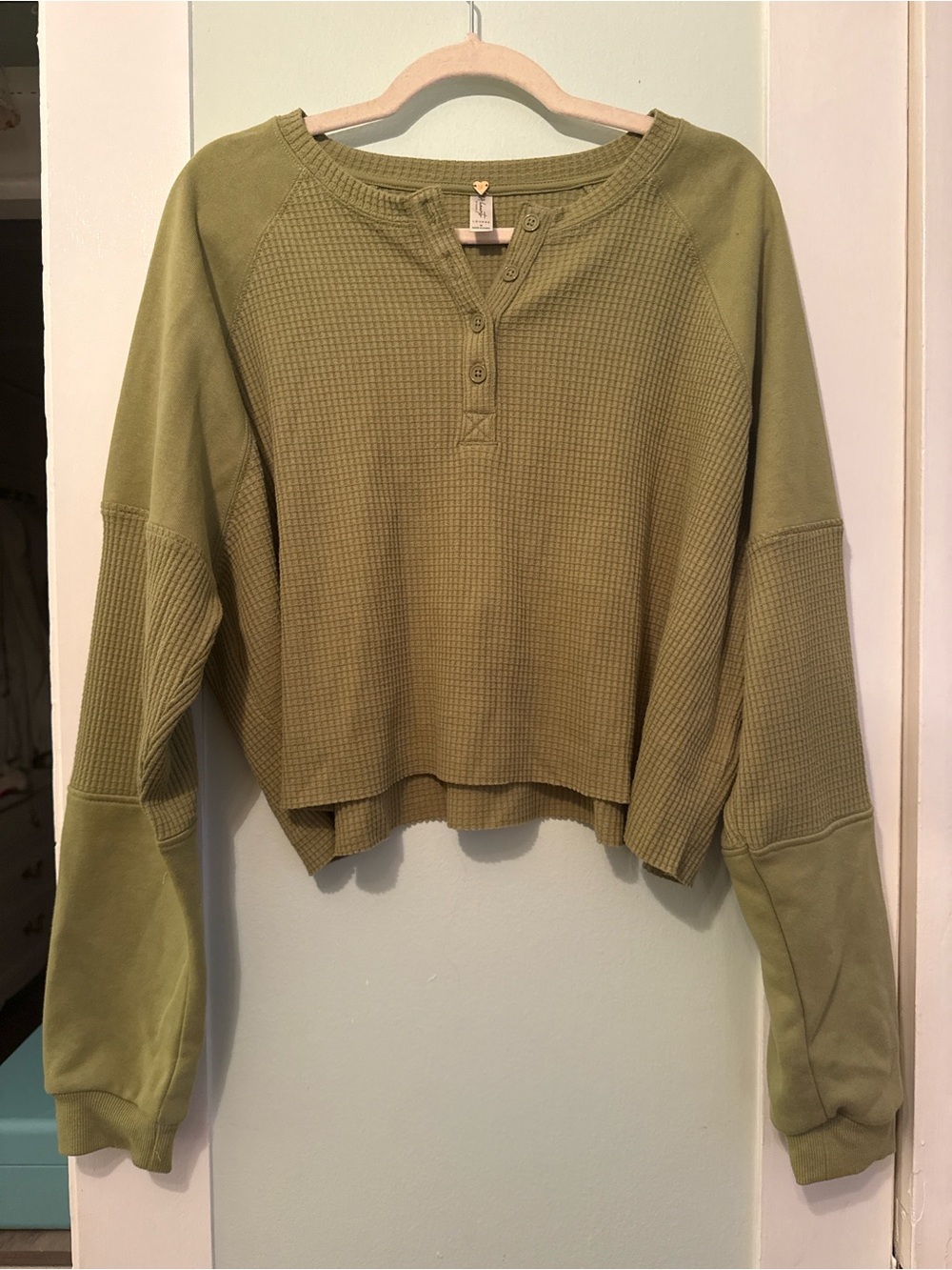 PacSun Olive Waffle Henley Crop Sweater